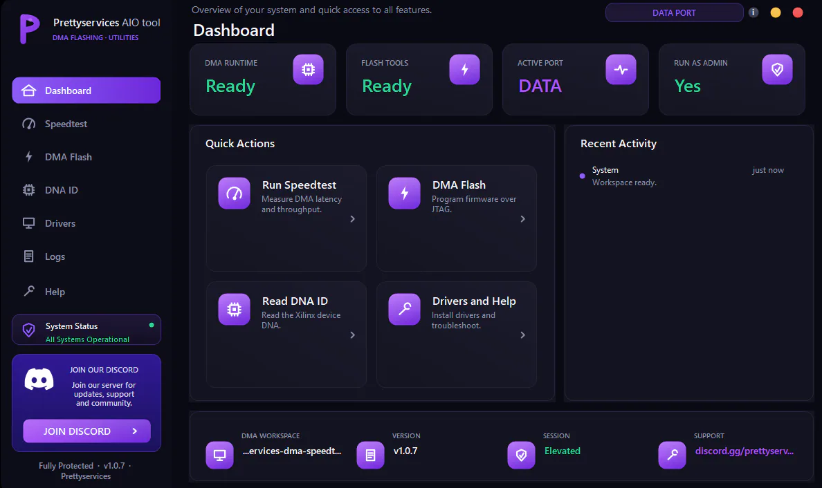 Pretty Services AIO Tool dashboard